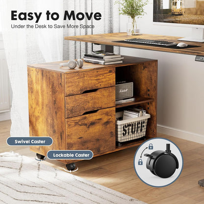 DUMOS 3 Drawer Rolling File Cabinet, Wood Printer Stand with Storage