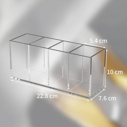 Acrylic Pen Holder 4 Compartments, Clear Desk Pencil Organizer Cup