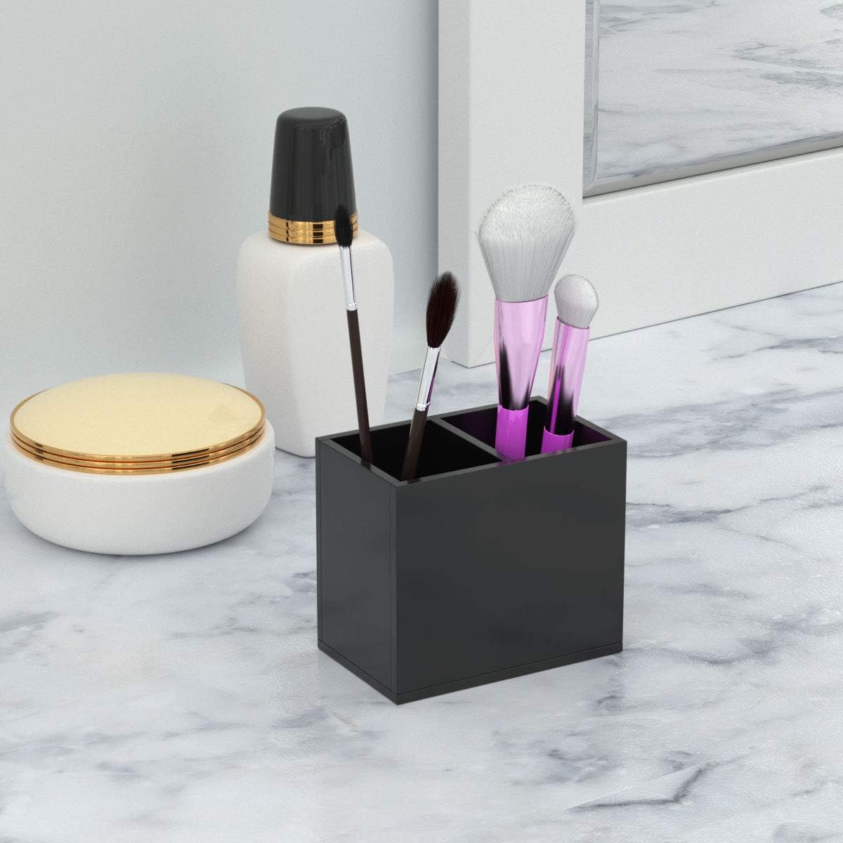 Acrylic Pen Holder 4 Compartments, Clear Desk Pencil Organizer Cup