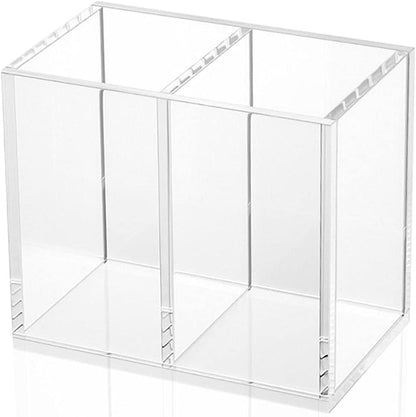 Acrylic Pen Holder 4 Compartments, Clear Desk Pencil Organizer Cup