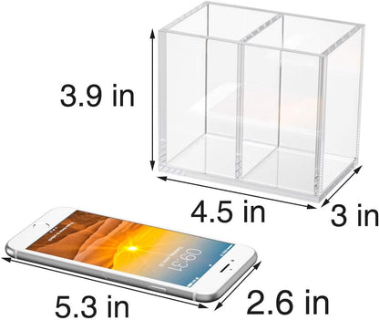 Acrylic Pen Holder 4 Compartments, Clear Desk Pencil Organizer Cup