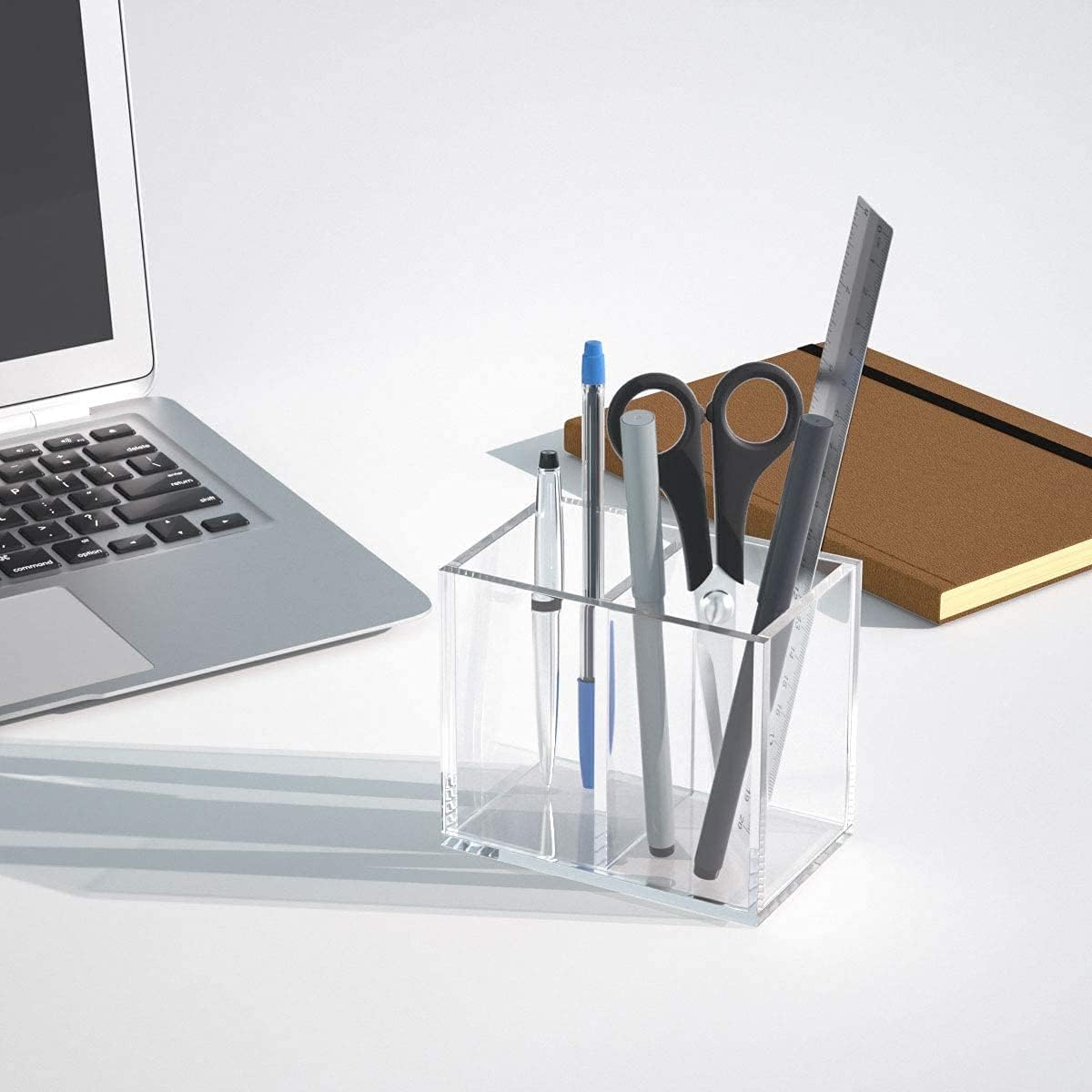 Acrylic Pen Holder 4 Compartments, Clear Desk Pencil Organizer Cup