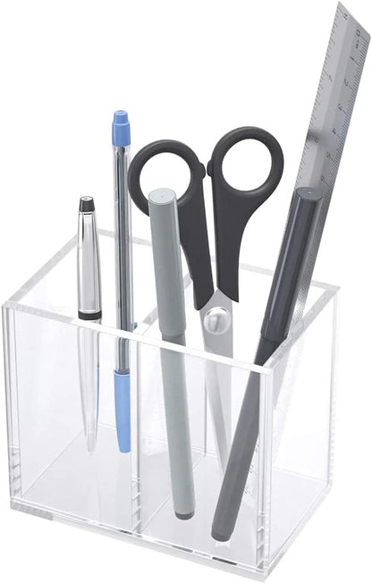 Acrylic Pen Holder 4 Compartments, Clear Desk Pencil Organizer Cup