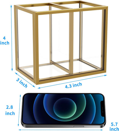 Acrylic Pen Holder 4 Compartments, Clear Desk Pencil Organizer Cup