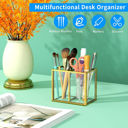 Acrylic Pen Holder 4 Compartments, Clear Desk Pencil Organizer Cup