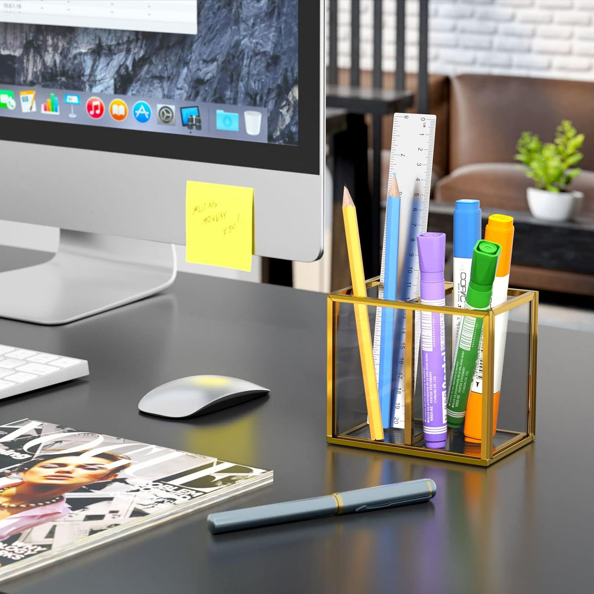 Acrylic Pen Holder 4 Compartments, Clear Desk Pencil Organizer Cup