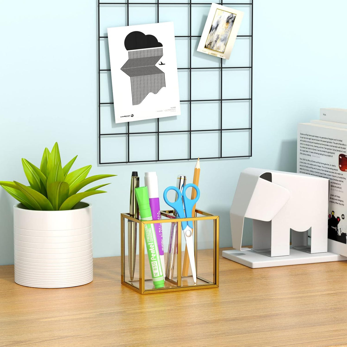 Acrylic Pen Holder 4 Compartments, Clear Desk Pencil Organizer Cup