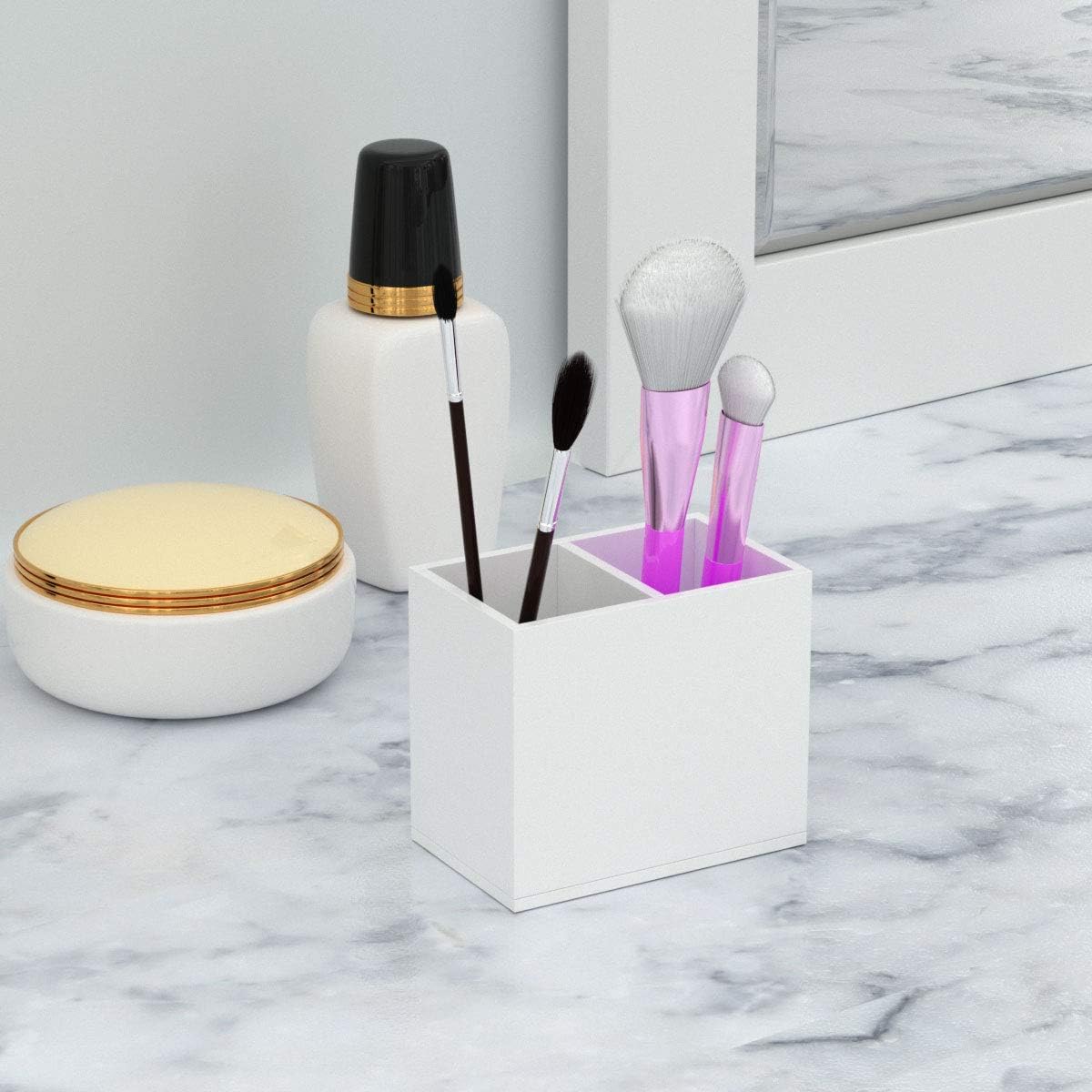 Acrylic Pen Holder 4 Compartments, Clear Desk Pencil Organizer Cup