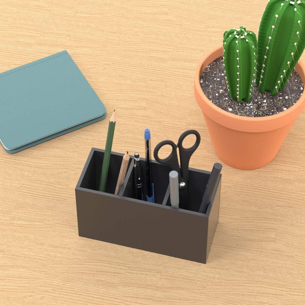 Acrylic Pen Holder 4 Compartments, Clear Desk Pencil Organizer Cup