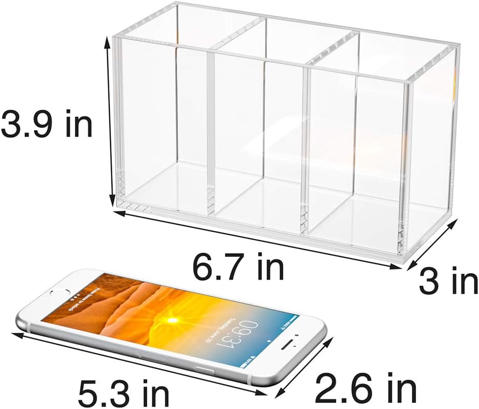Acrylic Pen Holder 4 Compartments, Clear Desk Pencil Organizer Cup