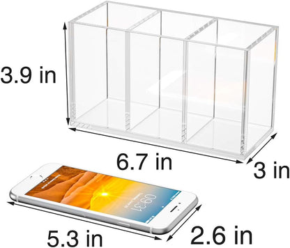Acrylic Pen Holder 4 Compartments, Clear Desk Pencil Organizer Cup