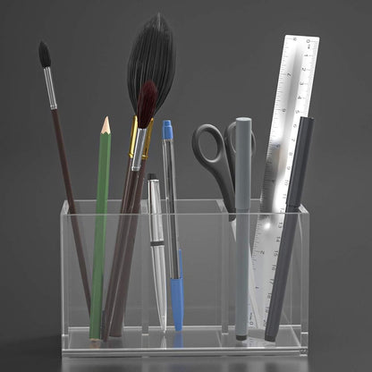 Acrylic Pen Holder 4 Compartments, Clear Desk Pencil Organizer Cup