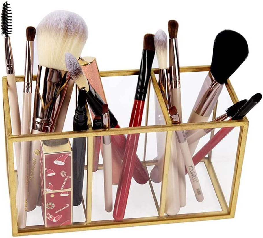 Acrylic Pen Holder 4 Compartments, Clear Desk Pencil Organizer Cup