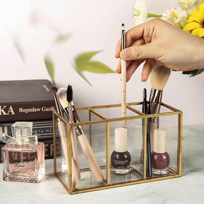 Acrylic Pen Holder 4 Compartments, Clear Desk Pencil Organizer Cup