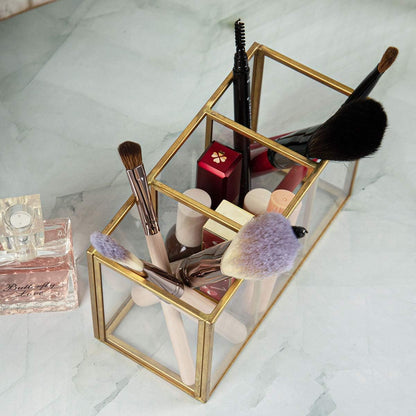 Acrylic Pen Holder 4 Compartments, Clear Desk Pencil Organizer Cup