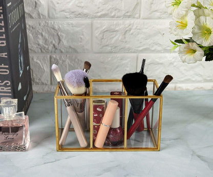 Acrylic Pen Holder 4 Compartments, Clear Desk Pencil Organizer Cup