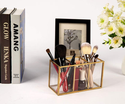 Acrylic Pen Holder 4 Compartments, Clear Desk Pencil Organizer Cup