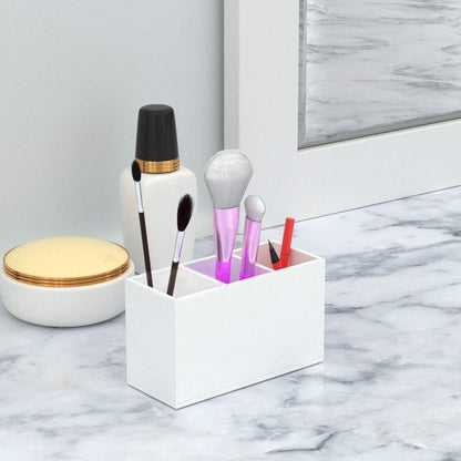 Acrylic Pen Holder 4 Compartments, Clear Desk Pencil Organizer Cup