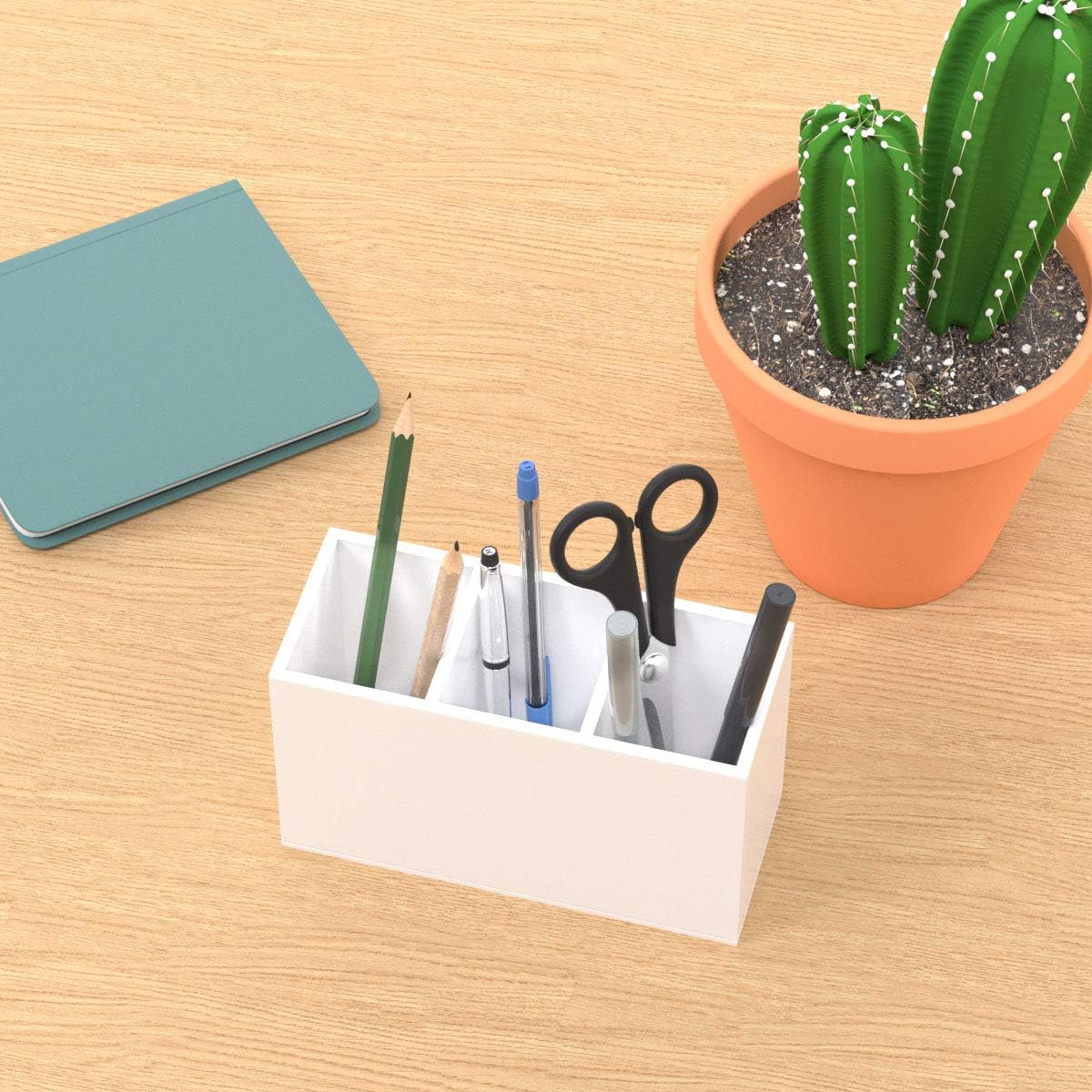 Acrylic Pen Holder 4 Compartments, Clear Desk Pencil Organizer Cup