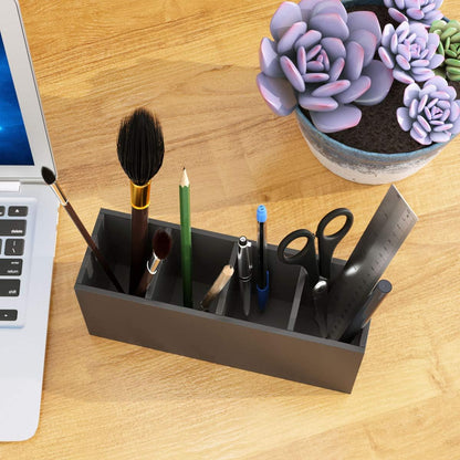 Acrylic Pen Holder 4 Compartments, Clear Desk Pencil Organizer Cup