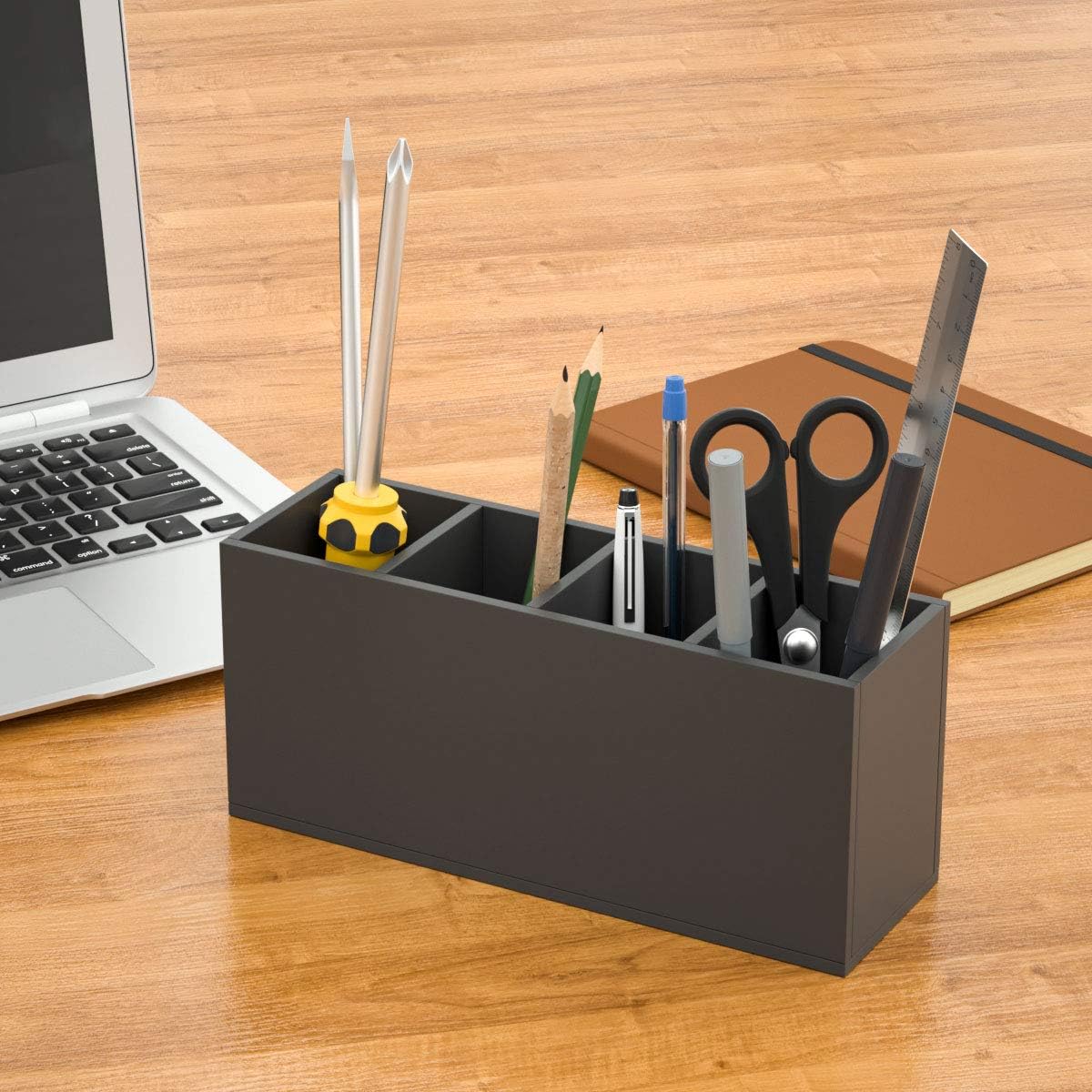 Acrylic Pen Holder 4 Compartments, Clear Desk Pencil Organizer Cup