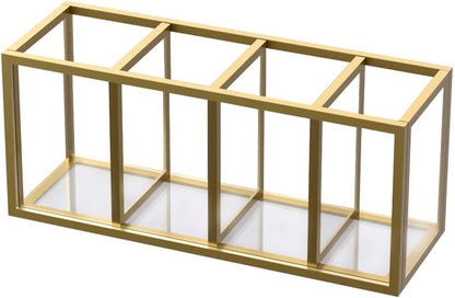 Acrylic Pen Holder 4 Compartments, Clear Desk Pencil Organizer Cup