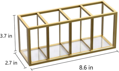 Acrylic Pen Holder 4 Compartments, Clear Desk Pencil Organizer Cup
