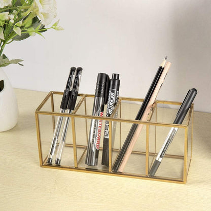 Acrylic Pen Holder 4 Compartments, Clear Desk Pencil Organizer Cup