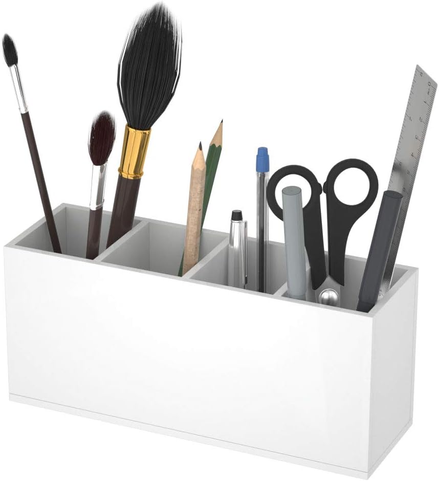Acrylic Pen Holder 4 Compartments, Clear Desk Pencil Organizer Cup