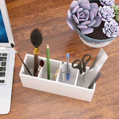 Acrylic Pen Holder 4 Compartments, Clear Desk Pencil Organizer Cup