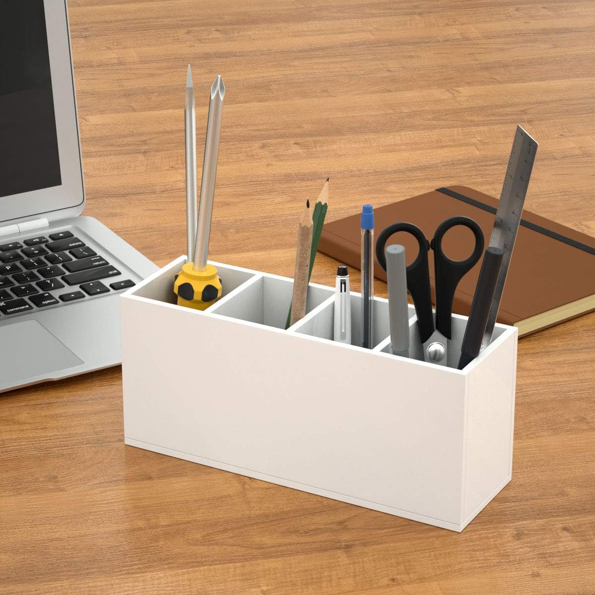 Acrylic Pen Holder 4 Compartments, Clear Desk Pencil Organizer Cup
