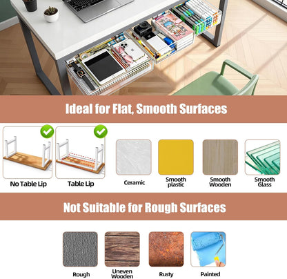 2-Pack Under Desk Drawer for Desk with Frame & Beam, Fits Where Standard Drawers Can't, 52mm Heightened Slide Out Organizer, Dual Adhesive or Screw Mount, Clear PET Under Table Storage