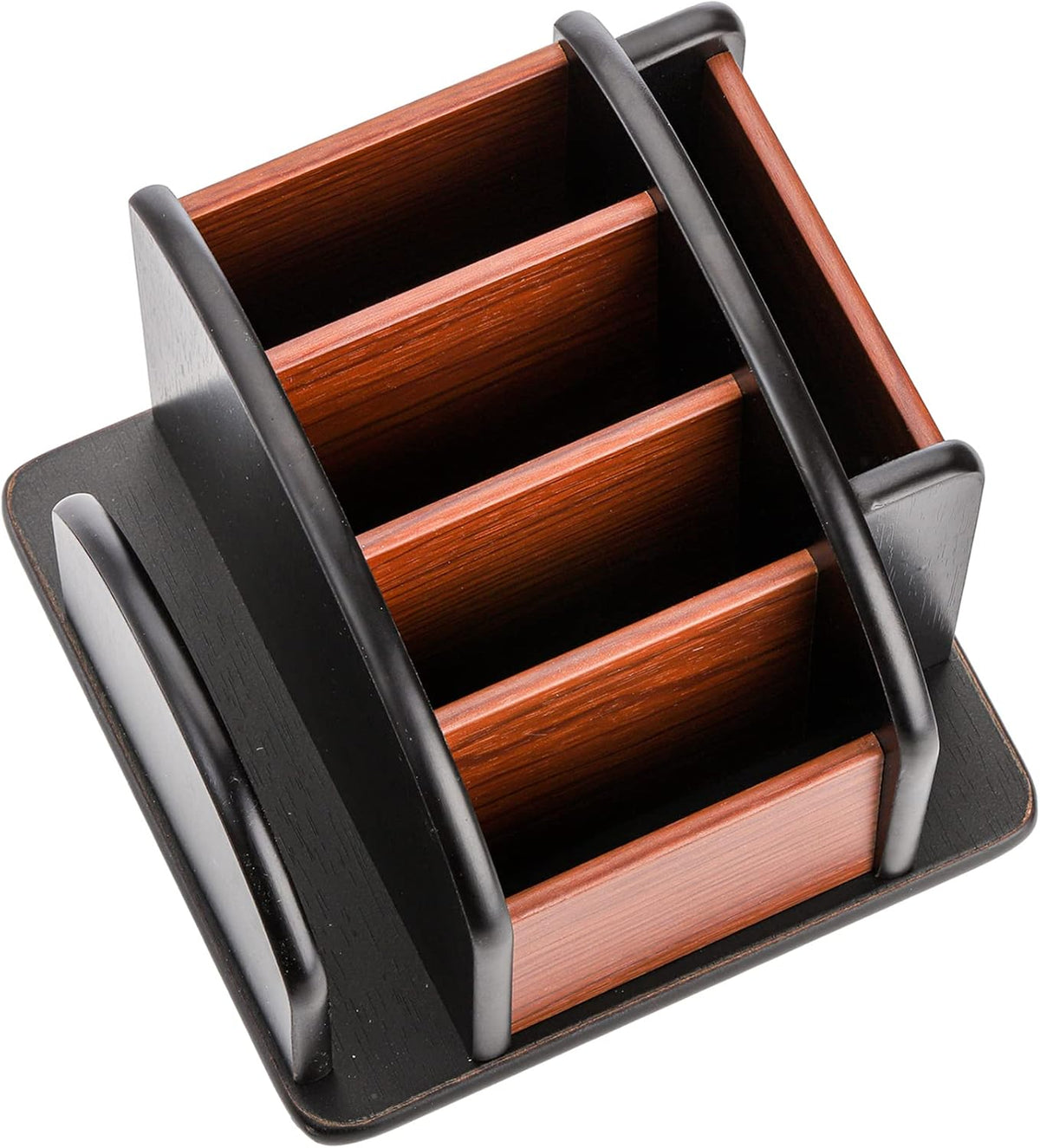 Wood Rotating Remote Caddy, Spinning Remote Control Holder for Table, 6-Compartment Wooden Revolving Office Supplies Desktop Storage Organizer for Pen, Pencil, Mail, Desk, Home, Living Room