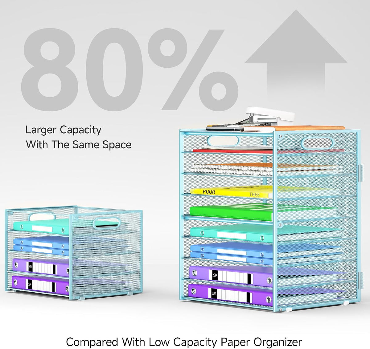 9 Tier Paper Organizer with Handle, Black Large Capacity Desk Organizer Mesh File Folder Letter Paper Tray Desktop Document Sorter for Classroom, School, and Office Accessories Organization