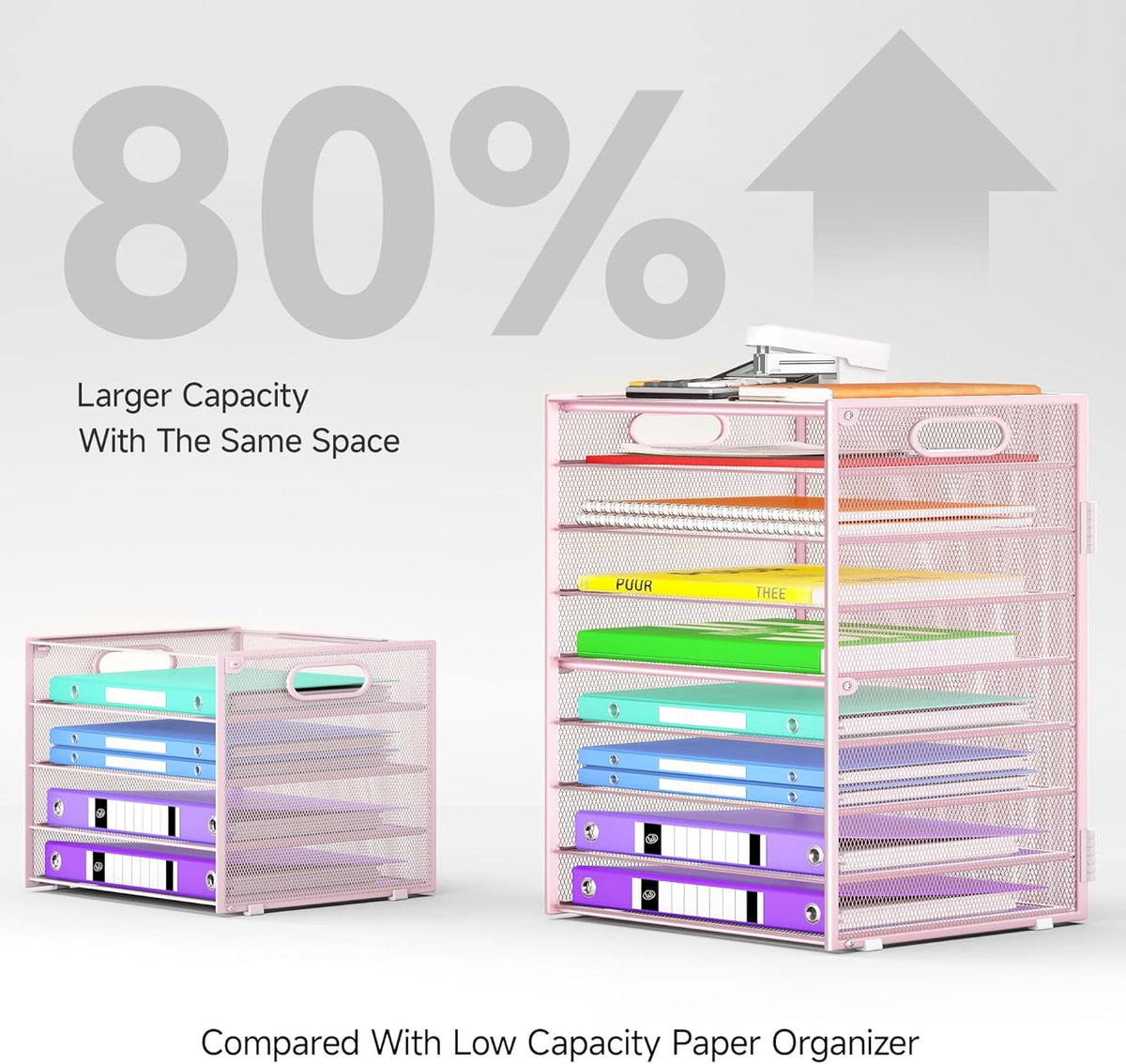 9 Tier Paper Organizer with Handle, Black Large Capacity Desk Organizer Mesh File Folder Letter Paper Tray Desktop Document Sorter for Classroom, School, and Office Accessories Organization