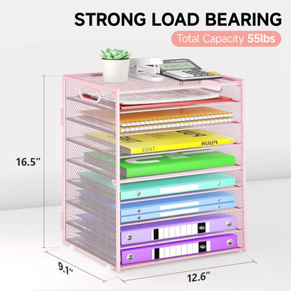 9 Tier Paper Organizer with Handle, Black Large Capacity Desk Organizer Mesh File Folder Letter Paper Tray Desktop Document Sorter for Classroom, School, and Office Accessories Organization