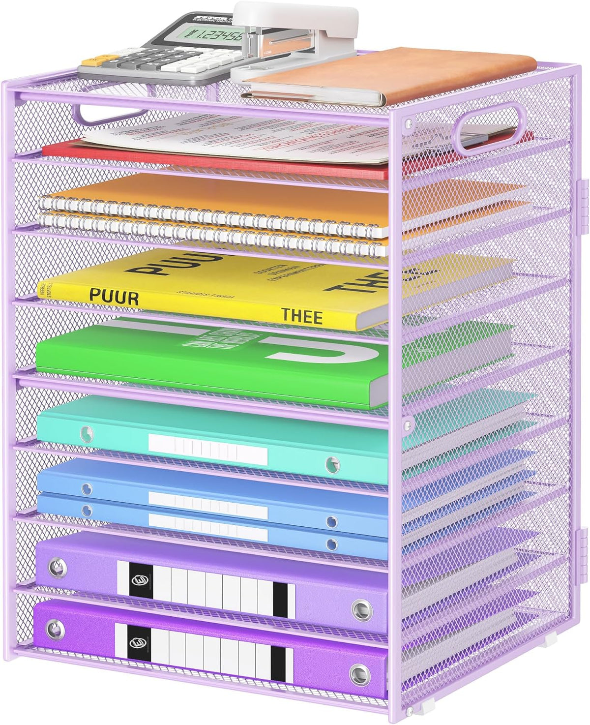 9 Tier Paper Organizer with Handle, Black Large Capacity Desk Organizer Mesh File Folder Letter Paper Tray Desktop Document Sorter for Classroom, School, and Office Accessories Organization