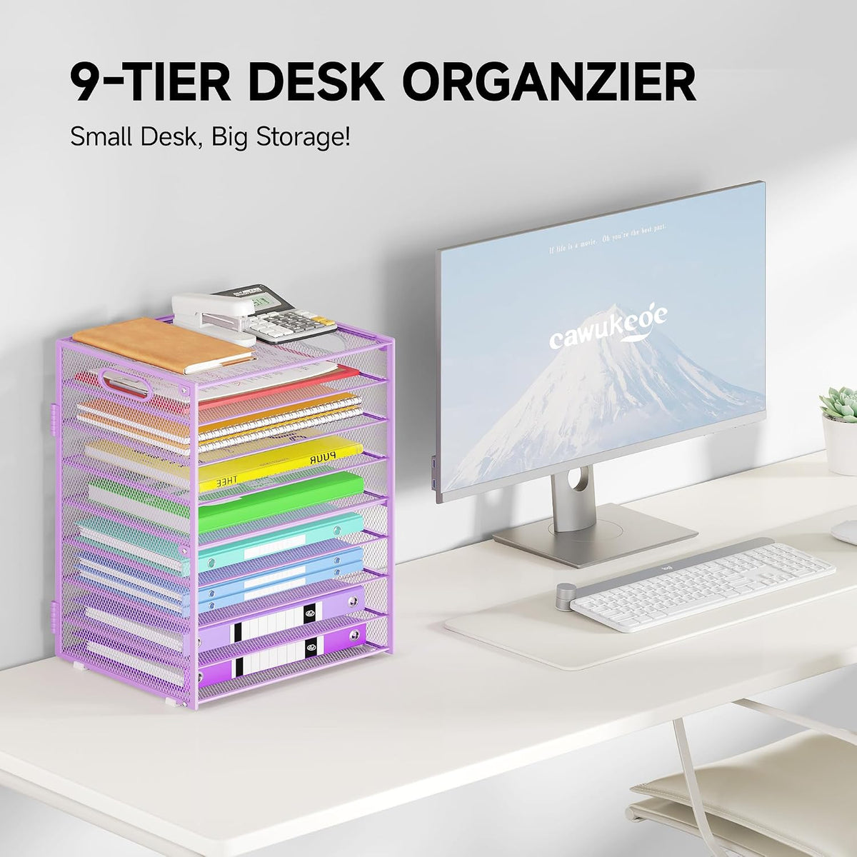 9 Tier Paper Organizer with Handle, Black Large Capacity Desk Organizer Mesh File Folder Letter Paper Tray Desktop Document Sorter for Classroom, School, and Office Accessories Organization