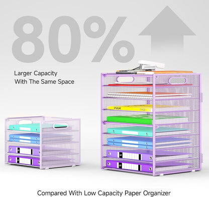 9 Tier Paper Organizer with Handle, Black Large Capacity Desk Organizer Mesh File Folder Letter Paper Tray Desktop Document Sorter for Classroom, School, and Office Accessories Organization