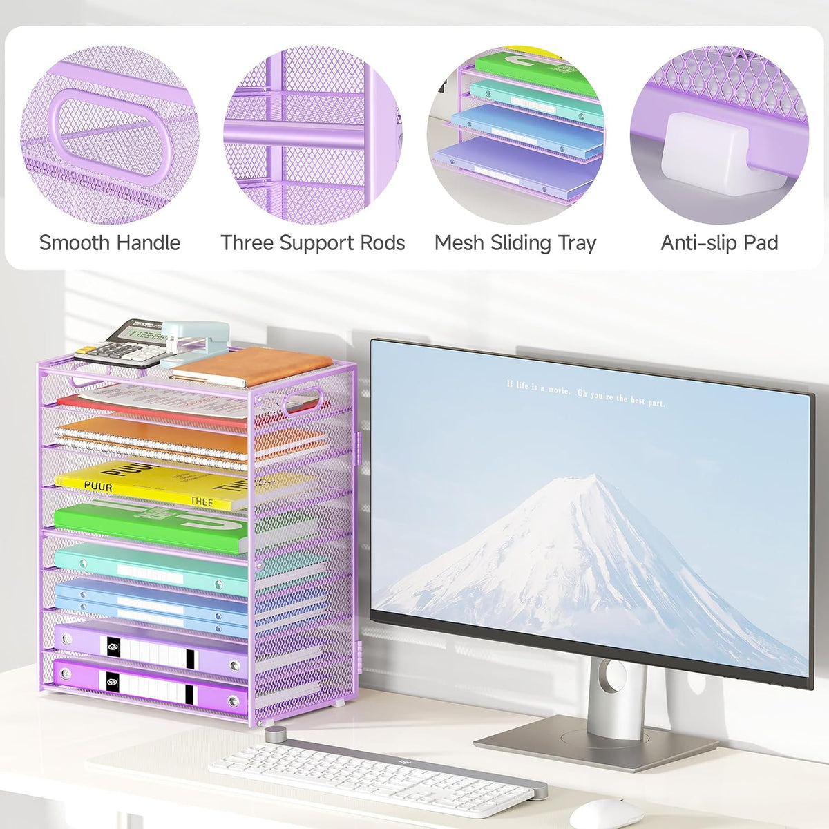 9 Tier Paper Organizer with Handle, Black Large Capacity Desk Organizer Mesh File Folder Letter Paper Tray Desktop Document Sorter for Classroom, School, and Office Accessories Organization