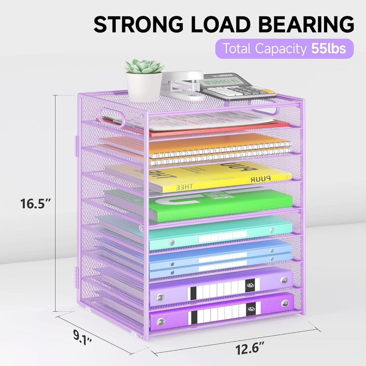 9 Tier Paper Organizer with Handle, Black Large Capacity Desk Organizer Mesh File Folder Letter Paper Tray Desktop Document Sorter for Classroom, School, and Office Accessories Organization
