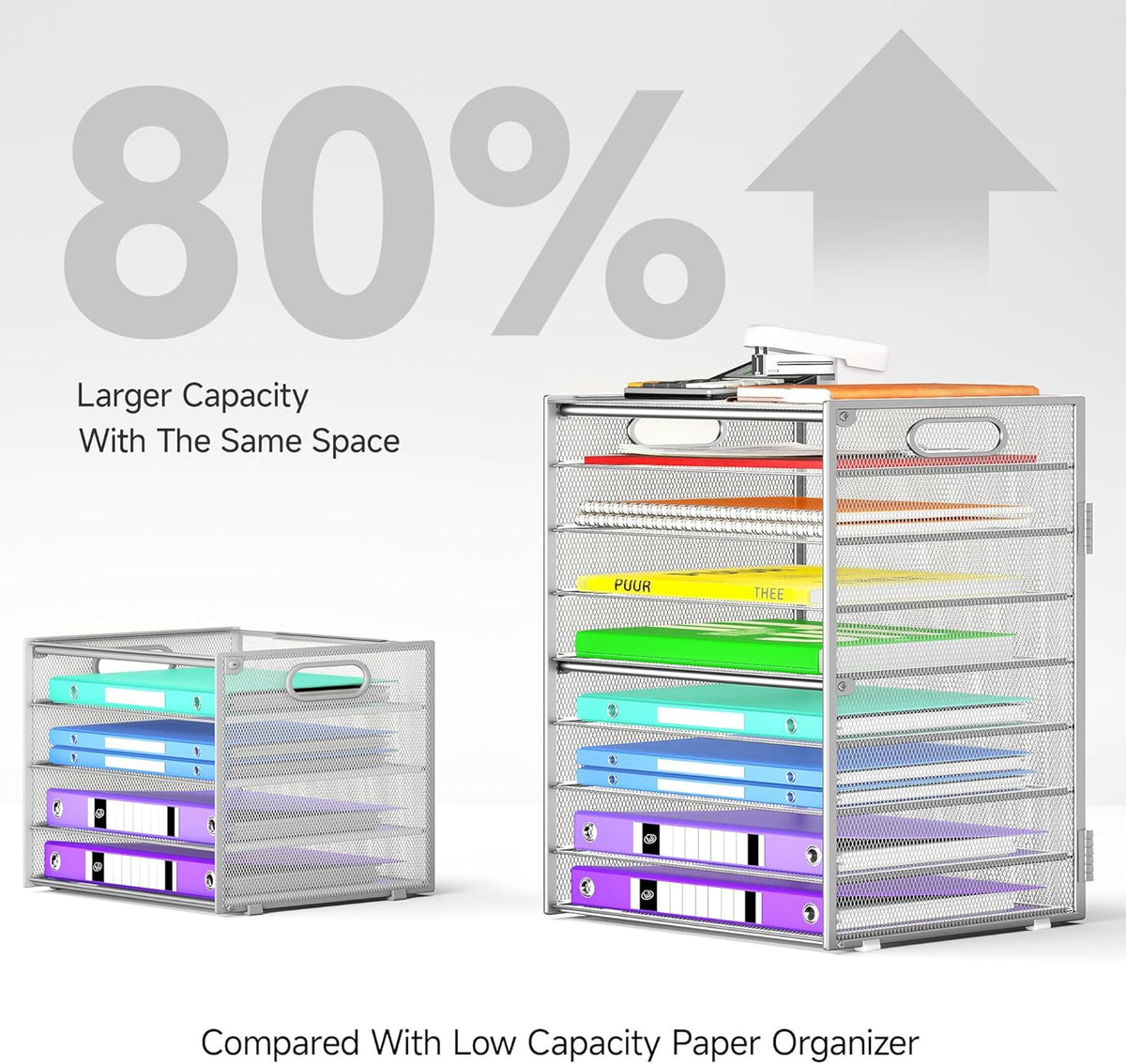 9 Tier Paper Organizer with Handle, Black Large Capacity Desk Organizer Mesh File Folder Letter Paper Tray Desktop Document Sorter for Classroom, School, and Office Accessories Organization