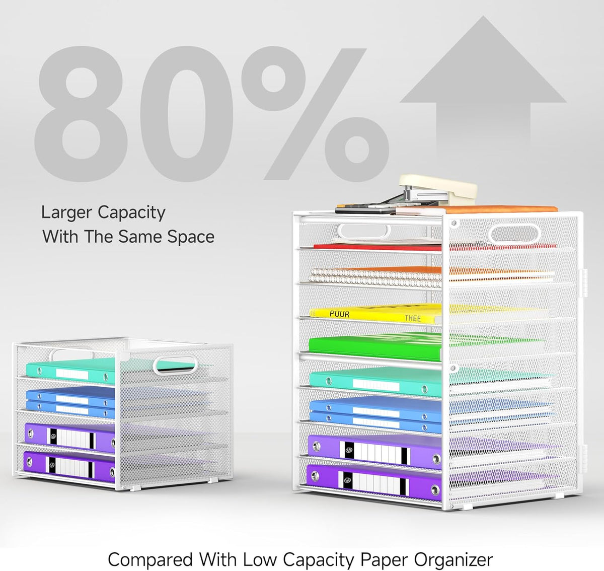 9 Tier Paper Organizer with Handle, Black Large Capacity Desk Organizer Mesh File Folder Letter Paper Tray Desktop Document Sorter for Classroom, School, and Office Accessories Organization