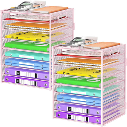 9 Tier Paper Organizer with Handle, Black Large Capacity Desk Organizer Mesh File Folder Letter Paper Tray Desktop Document Sorter for Classroom, School, and Office Accessories Organization