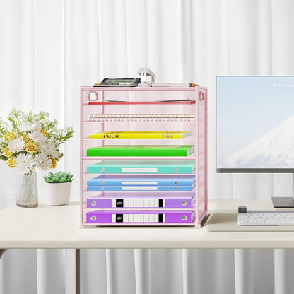 9 Tier Paper Organizer with Handle, Black Large Capacity Desk Organizer Mesh File Folder Letter Paper Tray Desktop Document Sorter for Classroom, School, and Office Accessories Organization