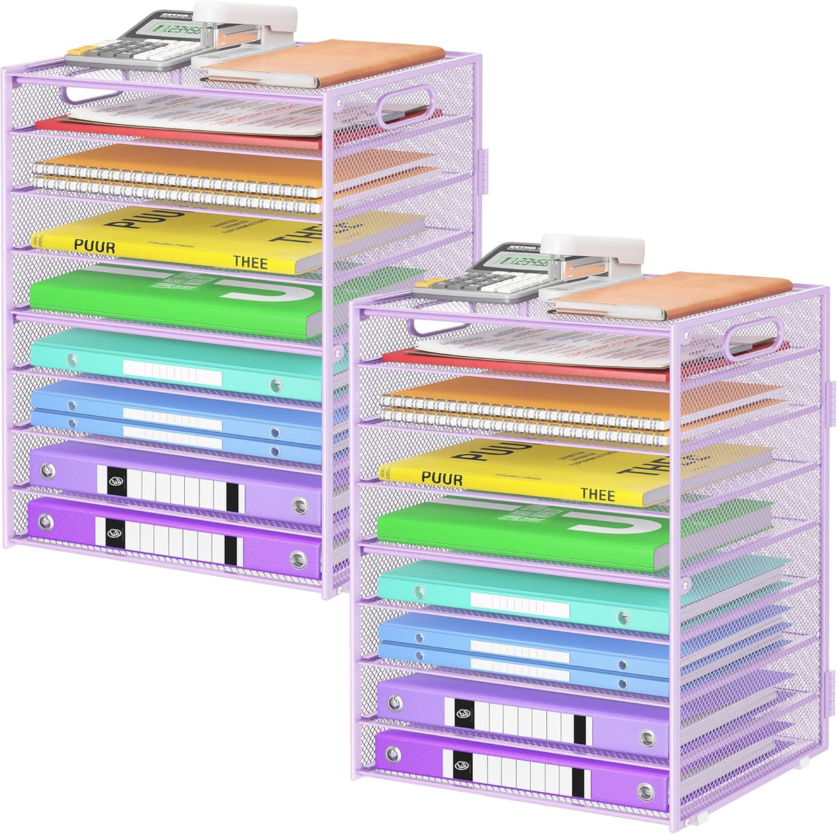 9 Tier Paper Organizer with Handle, Black Large Capacity Desk Organizer Mesh File Folder Letter Paper Tray Desktop Document Sorter for Classroom, School, and Office Accessories Organization