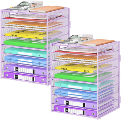 9 Tier Paper Organizer with Handle, Black Large Capacity Desk Organizer Mesh File Folder Letter Paper Tray Desktop Document Sorter for Classroom, School, and Office Accessories Organization