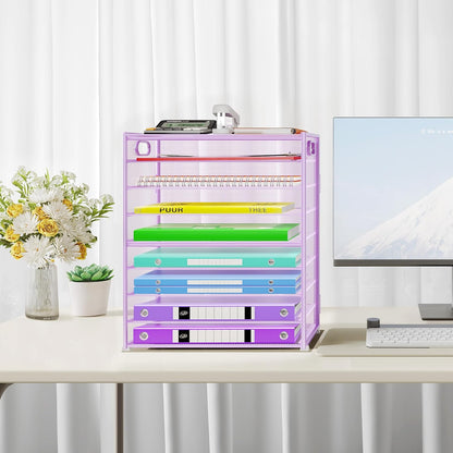 9 Tier Paper Organizer with Handle, Black Large Capacity Desk Organizer Mesh File Folder Letter Paper Tray Desktop Document Sorter for Classroom, School, and Office Accessories Organization