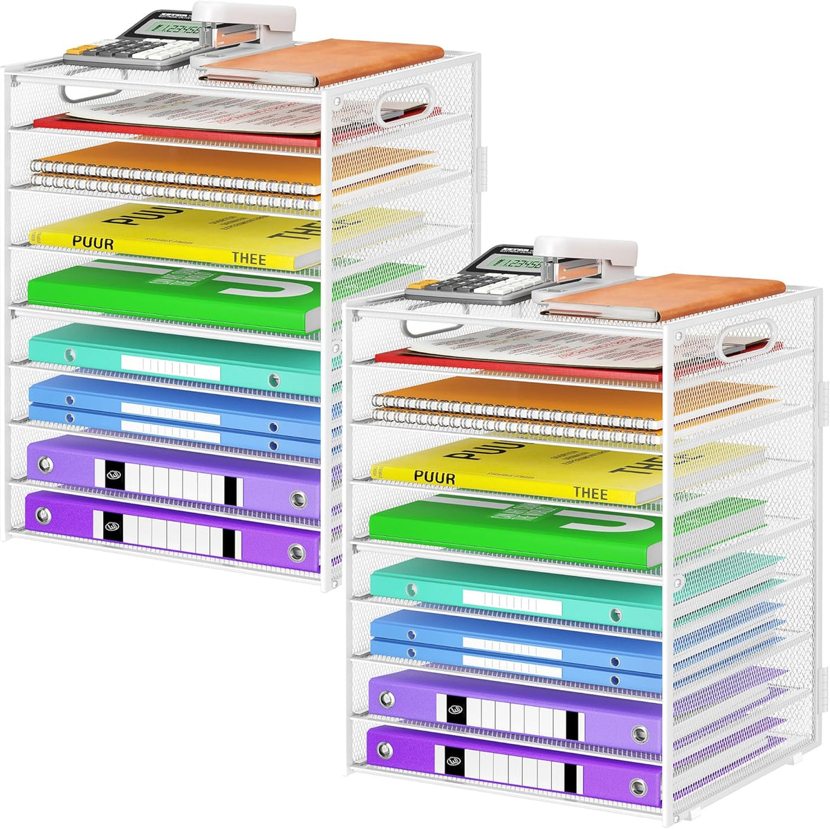9 Tier Paper Organizer with Handle, Black Large Capacity Desk Organizer Mesh File Folder Letter Paper Tray Desktop Document Sorter for Classroom, School, and Office Accessories Organization