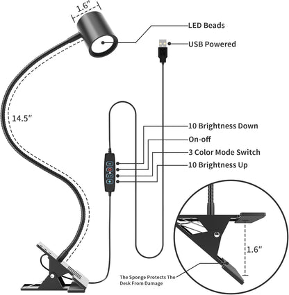 Desk Lamp USB Clip On Light,Book Lights for Reading at Night Clamp Light